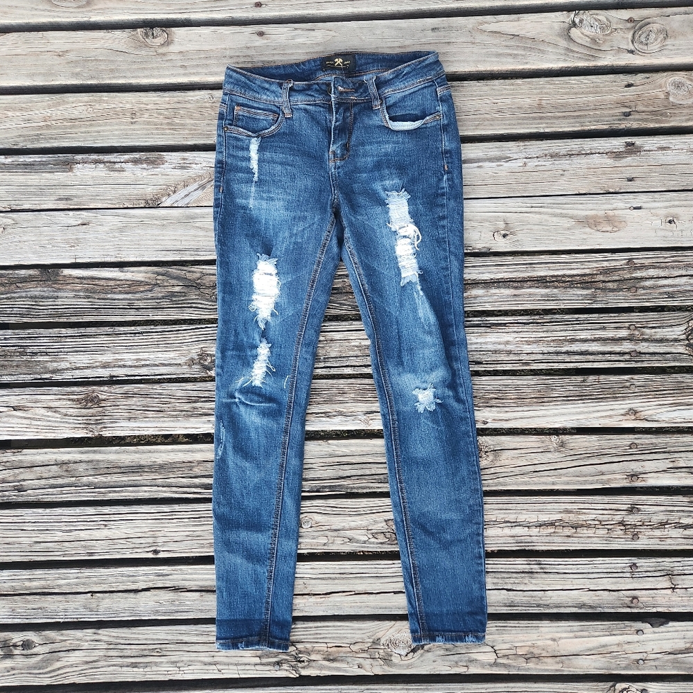 Hammer Jeans Distressed Dark Wash Ripped Skinny Jeans 7 Stretch